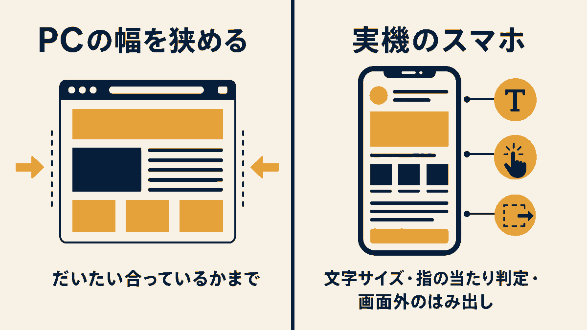 PCで幅を狭めた確認と実機の違い